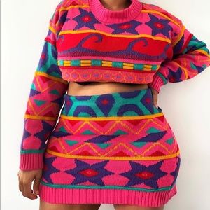 Vintage reworked Coogi style skirt set